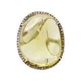 Natural Lemon Quartz and Diamond 925 Sterling Silver Gold Plated Ring