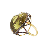 Natural Lemon Quartz and Diamond 925 Sterling Silver Gold Plated Ring