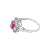 Handmade Natural Ruby Gemstone With Diamond 14k White Gold Designer Oval Shaped Ring