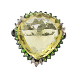 Natural Lemon Quartz, Tsavorite and Diamond 925 Sterling Silver Gold Plated Ring