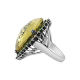 Natural Lemon Quartz, Tsavorite and Diamond 925 Sterling Silver Gold Plated Ring