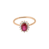 Natural Ruby Oval Cut Gemstone and Diamond 18k White Gold Classy Ring For Womens