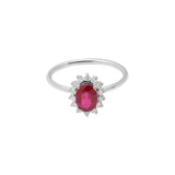 Natural Ruby Oval Cut Gemstone and Diamond 18k White Gold Classy Ring For Womens