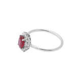 Natural Ruby Oval Cut Gemstone and Diamond 18k White Gold Classy Ring For Womens