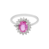 Natural Oval Cut Pink Sapphire Gemstone and Diamond 14k Yellow Gold ring