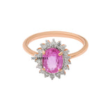 Natural Oval Cut Pink Sapphire Gemstone and Diamond 14k Yellow Gold ring