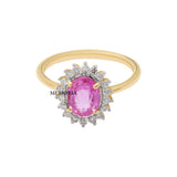 Natural Oval Cut Pink Sapphire Gemstone and Diamond 14k Yellow Gold ring