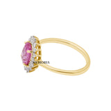 Natural Oval Cut Pink Sapphire Gemstone and Diamond 14k Yellow Gold ring