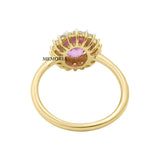 Natural Oval Cut Pink Sapphire Gemstone and Diamond 14k Yellow Gold ring