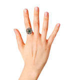 Black Rhodium Emerald and Polki Diamond 925 Sterling Silver Gold Plated Ring