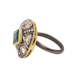 Black Rhodium Emerald and Polki Diamond 925 Sterling Silver Gold Plated Ring