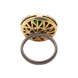 Black Rhodium Emerald and Polki Diamond 925 Sterling Silver Gold Plated Ring