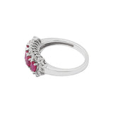 Luxurious Natural Ruby Gemstone and Diamond 18k White Gold Designer Ring For Womens