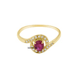 Natural Ruby Oval Cut Gemstone and Diamond 14k Yellow Gold Ring