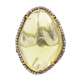 Lemon Quartz Gemstone and Diamond 925 Sterling Silver Gold Plated Healing Ring