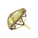 Lemon Quartz Gemstone and Diamond 925 Sterling Silver Gold Plated Healing Ring