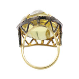 Lemon Quartz Gemstone and Diamond 925 Sterling Silver Gold Plated Healing Ring