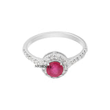 Natural Round Shaped Ruby Gemstone and Diamond 18k Yellow Gold Ring