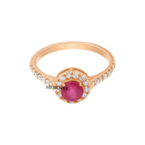Natural Round Shaped Ruby Gemstone and Diamond 18k Yellow Gold Ring