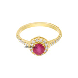 Natural Round Shaped Ruby Gemstone and Diamond 18k Yellow Gold Ring