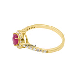 Natural Round Shaped Ruby Gemstone and Diamond 18k Yellow Gold Ring