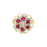Natural Ruby Gemstone and Diamond 14k White Gold Beautiful Flower Ring For Womens