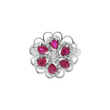 Natural Ruby Gemstone and Diamond 14k White Gold Beautiful Flower Ring For Womens