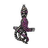 Natural Snake Ruby & Diamond 925 Sterling Silver Black Rhodium Plated Ring
