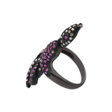 Natural Snake Ruby & Diamond 925 Sterling Silver Black Rhodium Plated Ring