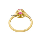 Natural Round Shaped Ruby Gemstone and Diamond 18k Yellow Gold Ring