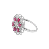 Natural Ruby Gemstone and Diamond 14k White Gold Beautiful Flower Ring For Womens