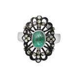 Natural Emerald Gemstone and Diamond 925 Sterling Silver Ring