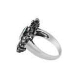 Natural Emerald Gemstone and Diamond 925 Sterling Silver Ring