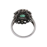 Natural Emerald Gemstone and Diamond 925 Sterling Silver Ring