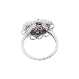 Natural Ruby Gemstone and Diamond 14k White Gold Beautiful Flower Ring For Womens