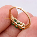 Three Stone 14k Yellow Gold Precious Natural Emerald & Diamond Healing Ring For Women