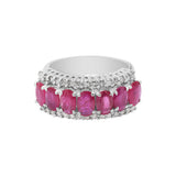 Natural Ruby Gemstone and Diamond 925 Sterling Silver Ring