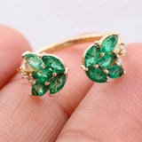 Adjustable Natural Emerald And Diamond Open Wings 14k Gold Precious Rings For Women