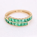 Channel Set Natural Emerald Square Cut Gemstone 14k Yellow Gold Ring For Women & Mens