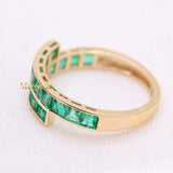 Channel Set Natural Emerald Square Cut Gemstone 14k Yellow Gold Ring For Women & Mens