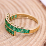 Channel Set Natural Emerald Square Cut Gemstone 14k Yellow Gold Ring For Women & Mens