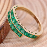 Channel Set Natural Emerald Square Cut Gemstone 14k Yellow Gold Ring For Women & Mens