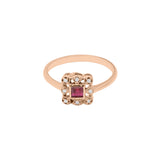 Precious Square Cut Ruby Gemstone and Diamond 14k White Gold Ring For Her