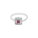 Precious Square Cut Ruby Gemstone and Diamond 14k White Gold Ring For Her