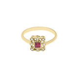 Precious Square Cut Ruby Gemstone and Diamond 14k White Gold Ring For Her