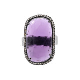 Natural Amethyst Gemstone and Diamond 925 Sterling Silver Ring