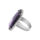 Natural Amethyst Gemstone and Diamond 925 Sterling Silver Ring