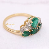 Beautiful Natural Emerald Gemstone & Diamond Crown Ring In 14k Yellow Gold