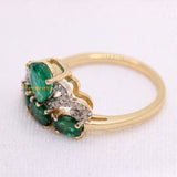 Beautiful Natural Emerald Gemstone & Diamond Crown Ring In 14k Yellow Gold