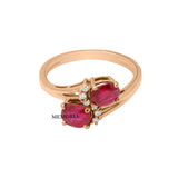 Natural Oval Cut Ruby Gemstone and Diamond 14k Yellow Gold Bypass Ring